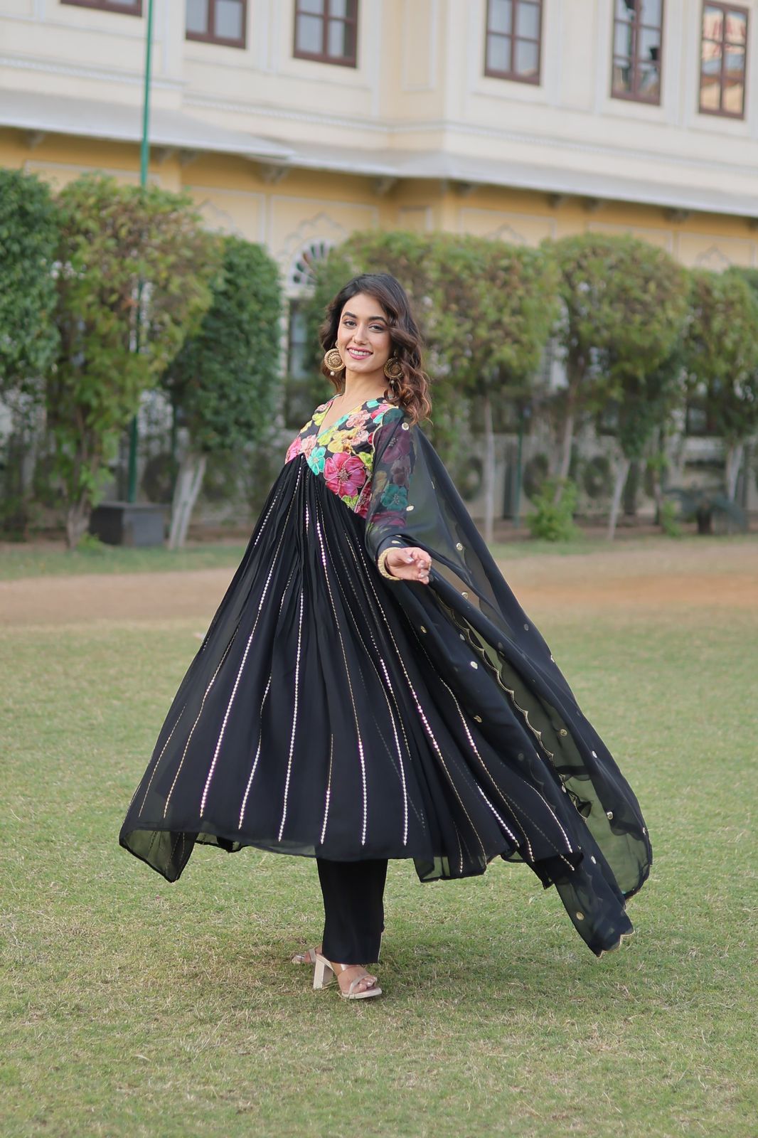 Swarnalaxmi Georgette Viscose Printed Anarkali Gown Set