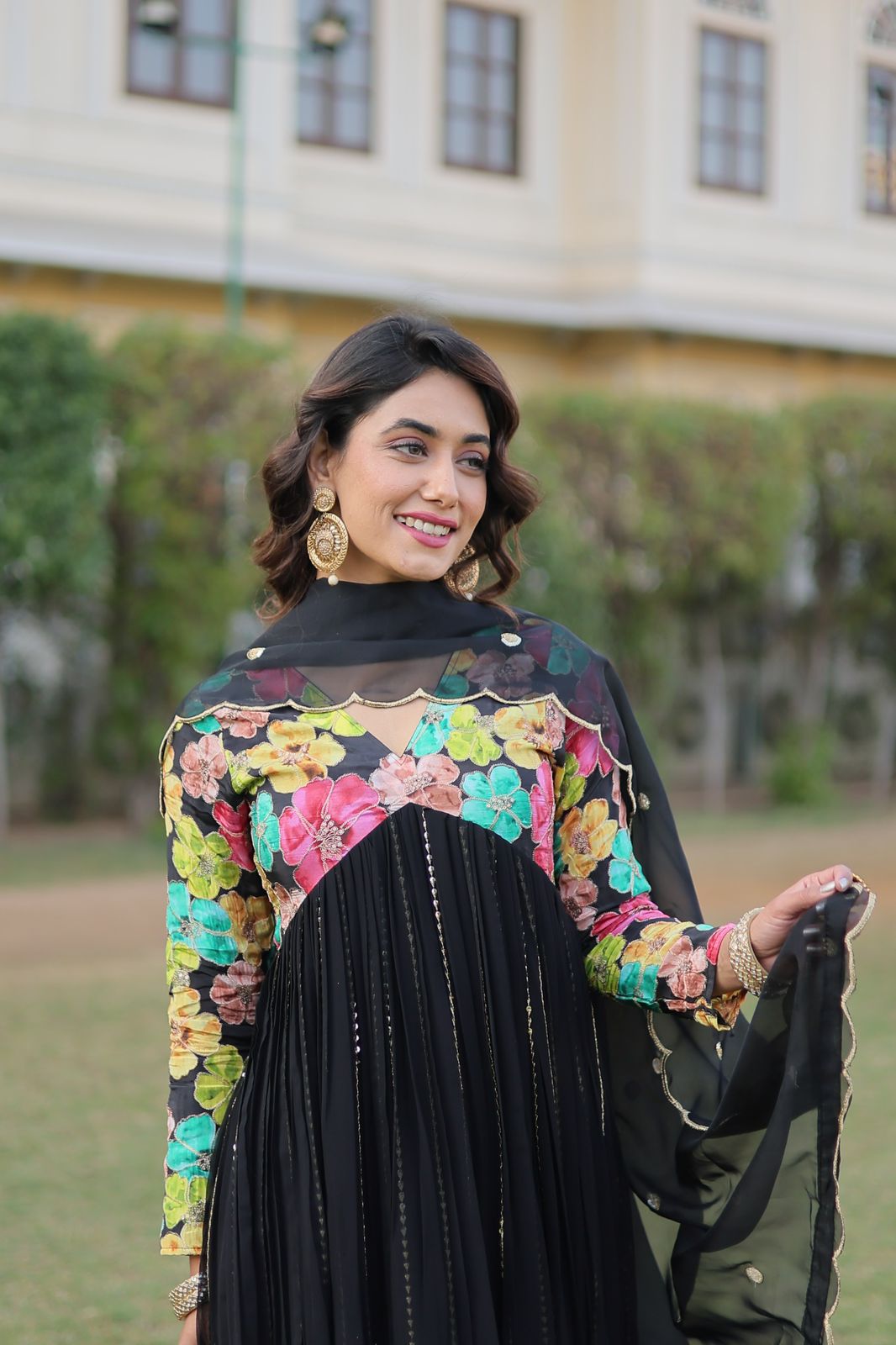 Swarnalaxmi Georgette Viscose Printed Anarkali Gown Set