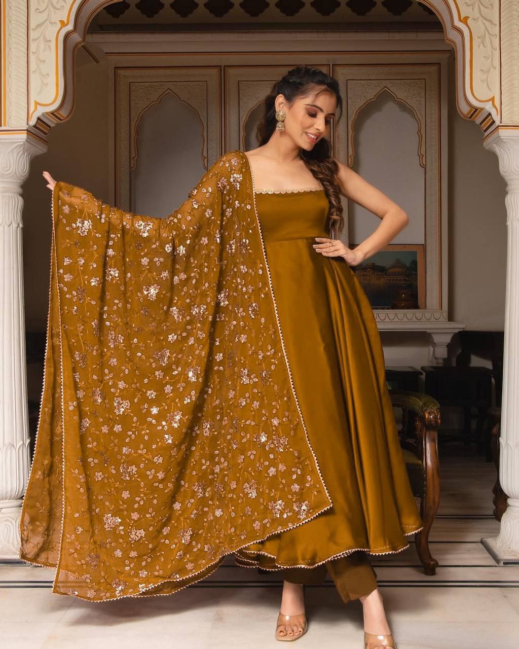 Manjula maroon anarkali gown suit set