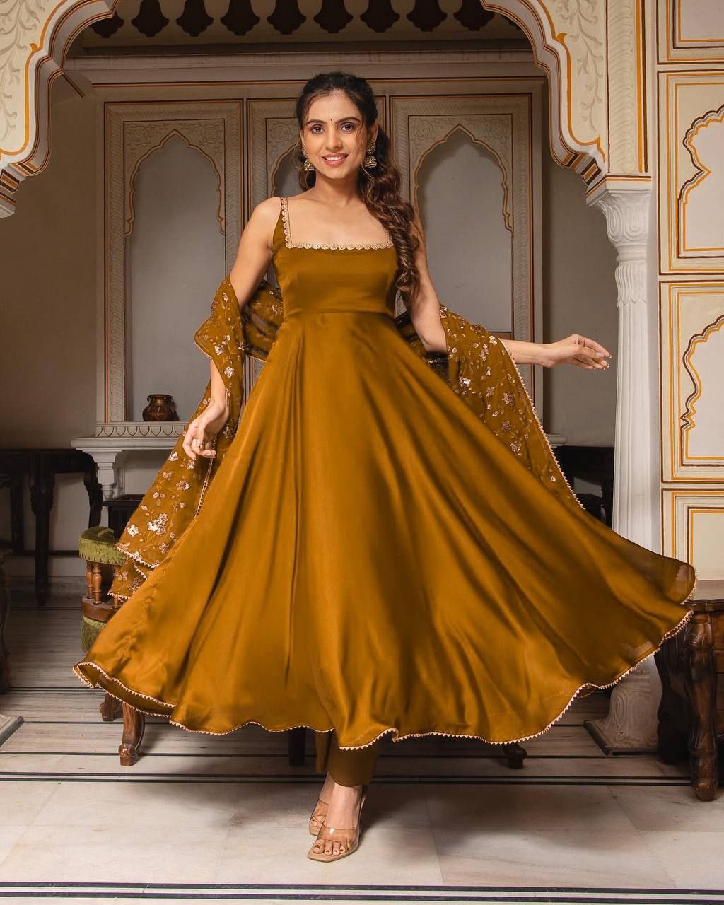 Manjula maroon anarkali gown suit set