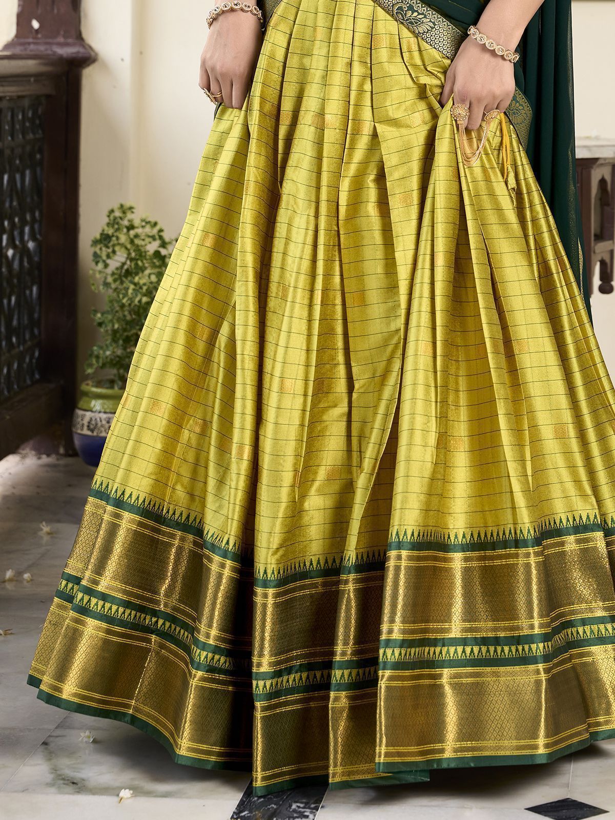 Green Cotton Silk Paithani Weaving Work Traditional Lehenga Choli with Dupatta