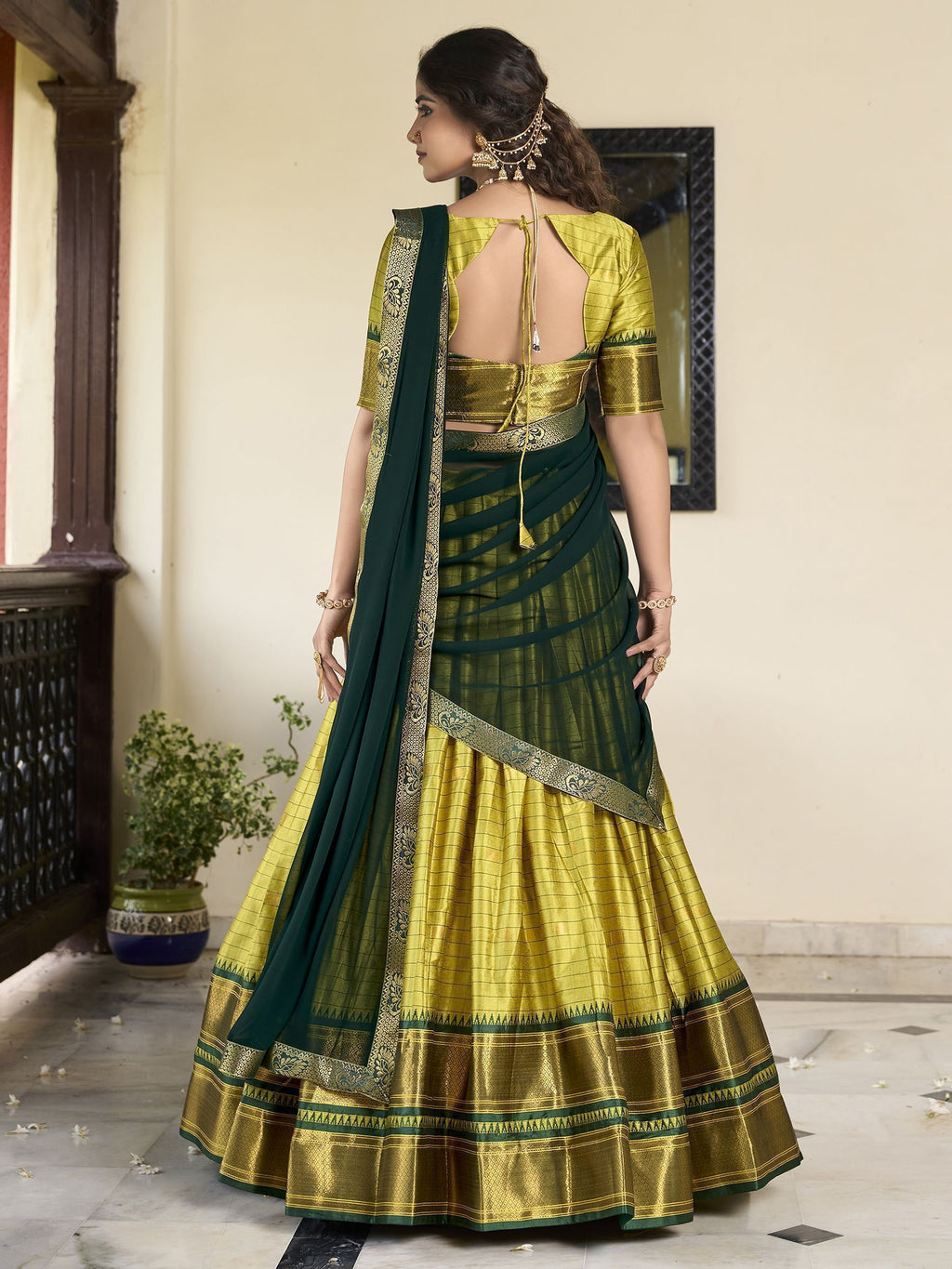 Green Cotton Silk Paithani Weaving Work Traditional Lehenga Choli with Dupatta