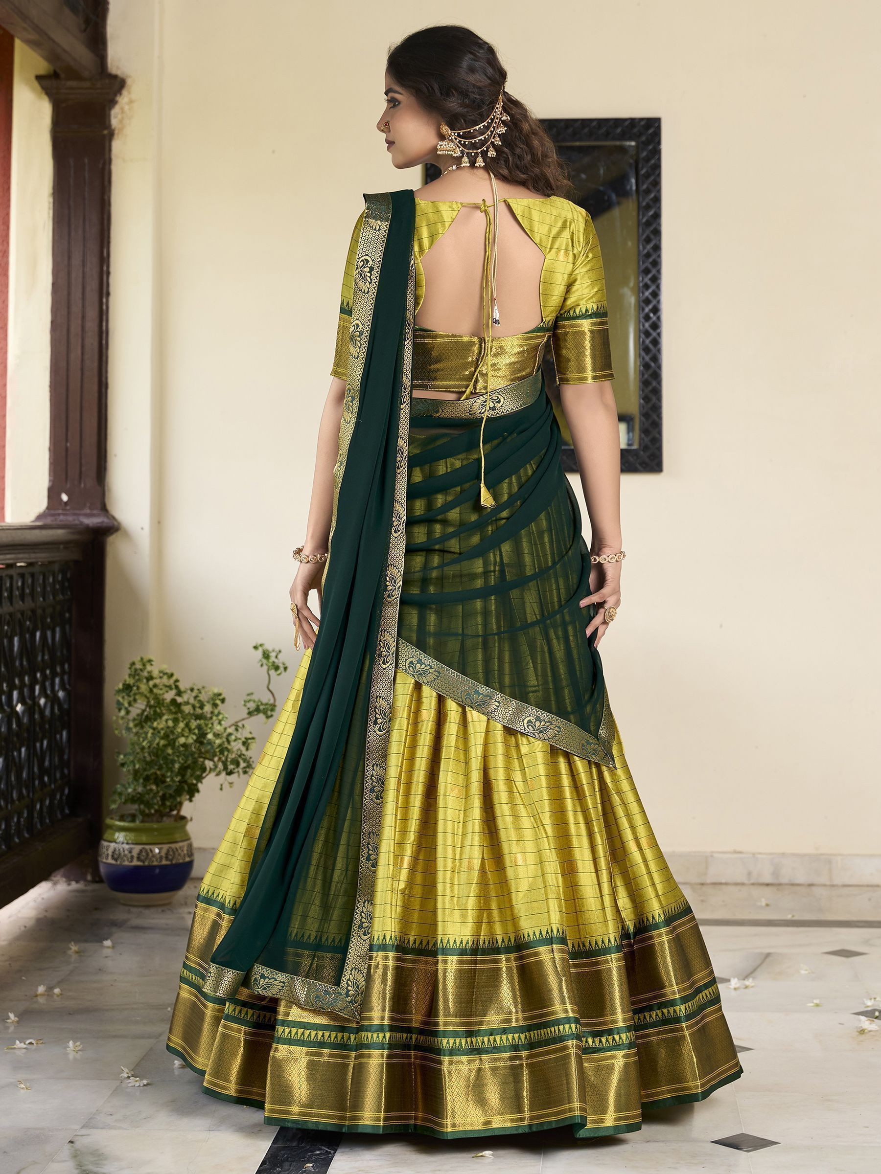 Green Cotton Silk Paithani Weaving Work Traditional Lehenga Choli with Dupatta