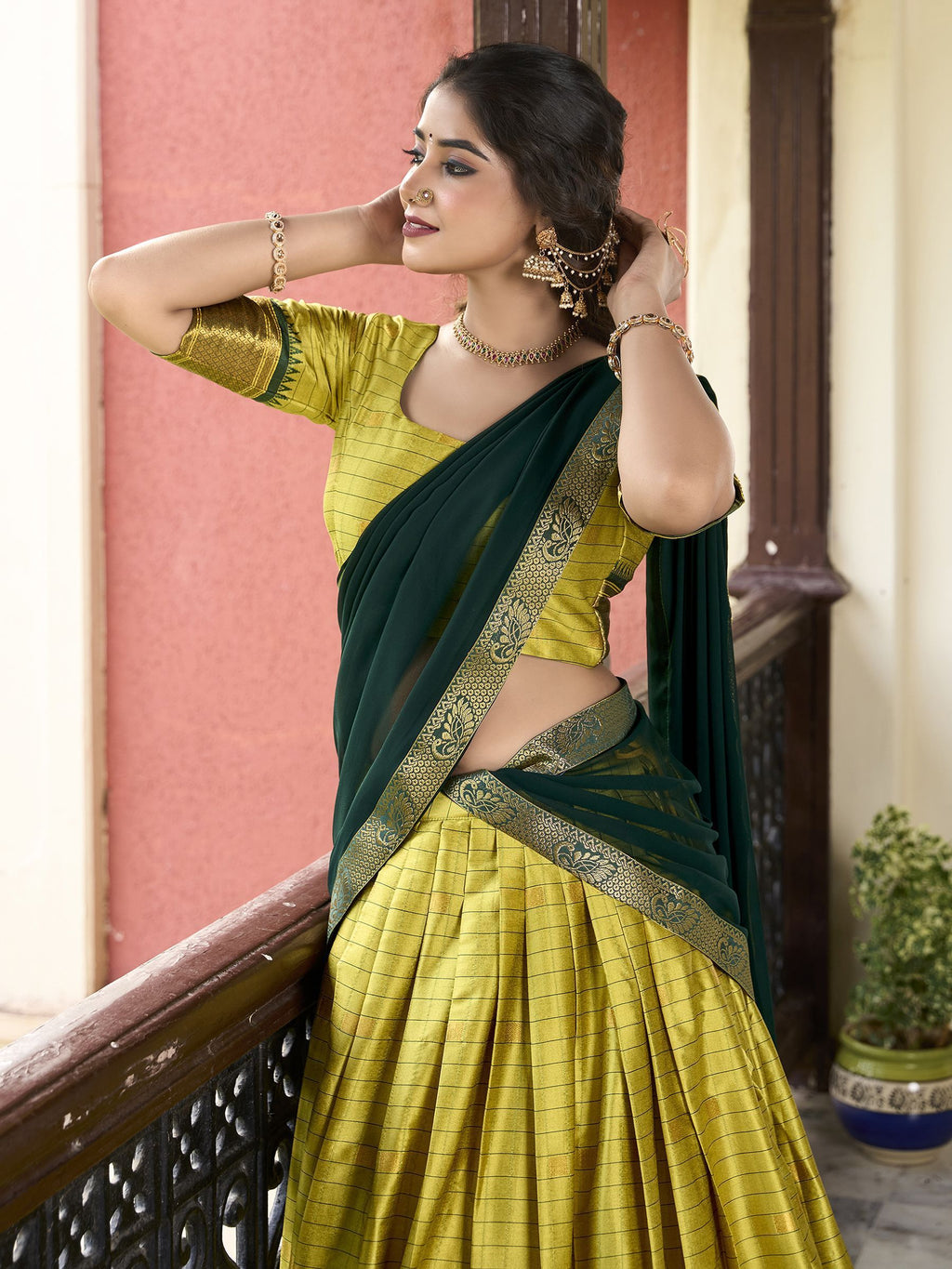 Green Cotton Silk Paithani Weaving Work Traditional Lehenga Choli with Dupatta