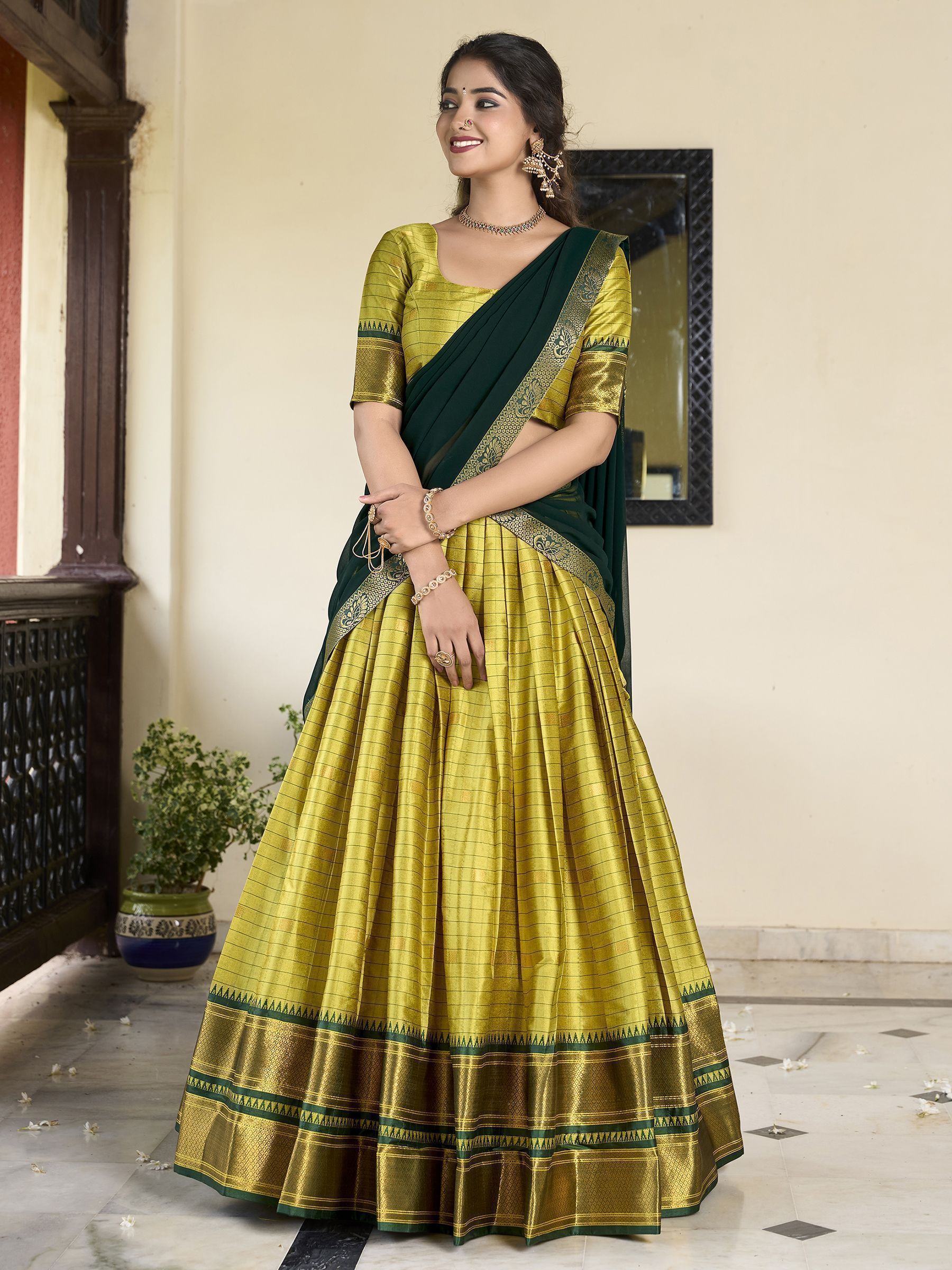 Green Cotton Silk Paithani Weaving Work Traditional Lehenga Choli with Dupatta