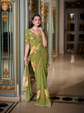 Green Georgette Printed Saree with Pearl Lace Border Lightweight Designer Saree for Festive & Daily Ethnic Wear