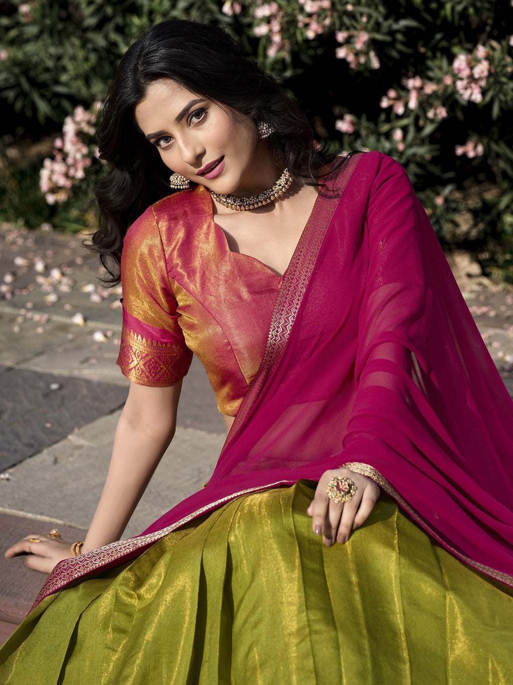 Green Kanchipuram Silk Zari Weaving Work Traditional Lehenga Choli