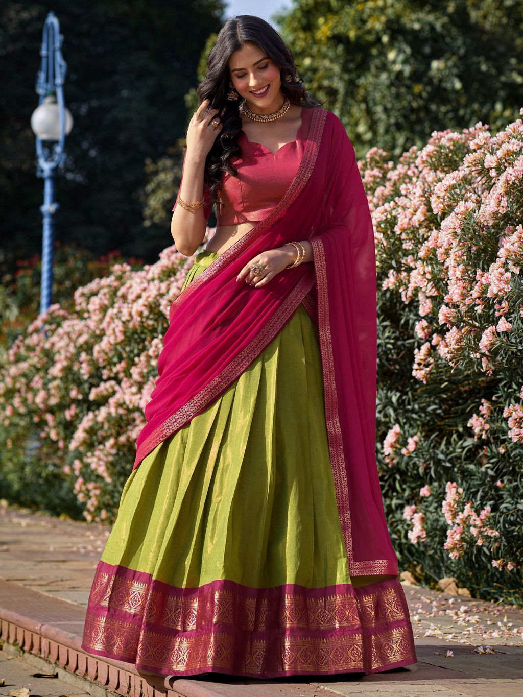 Green Kanchipuram Silk Zari Weaving Work Traditional Lehenga Choli