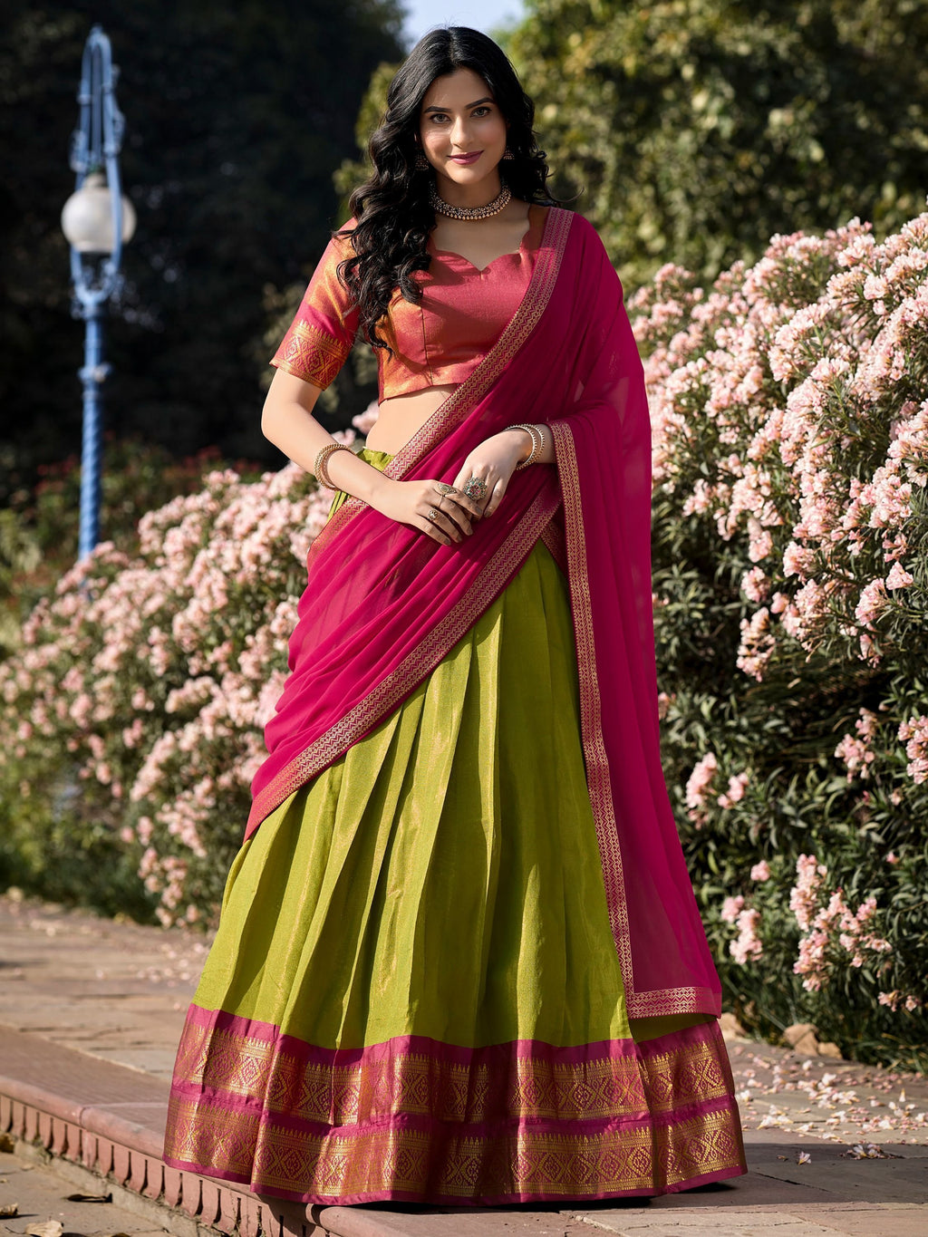 Green Kanchipuram Silk Zari Weaving Work Traditional Lehenga Choli
