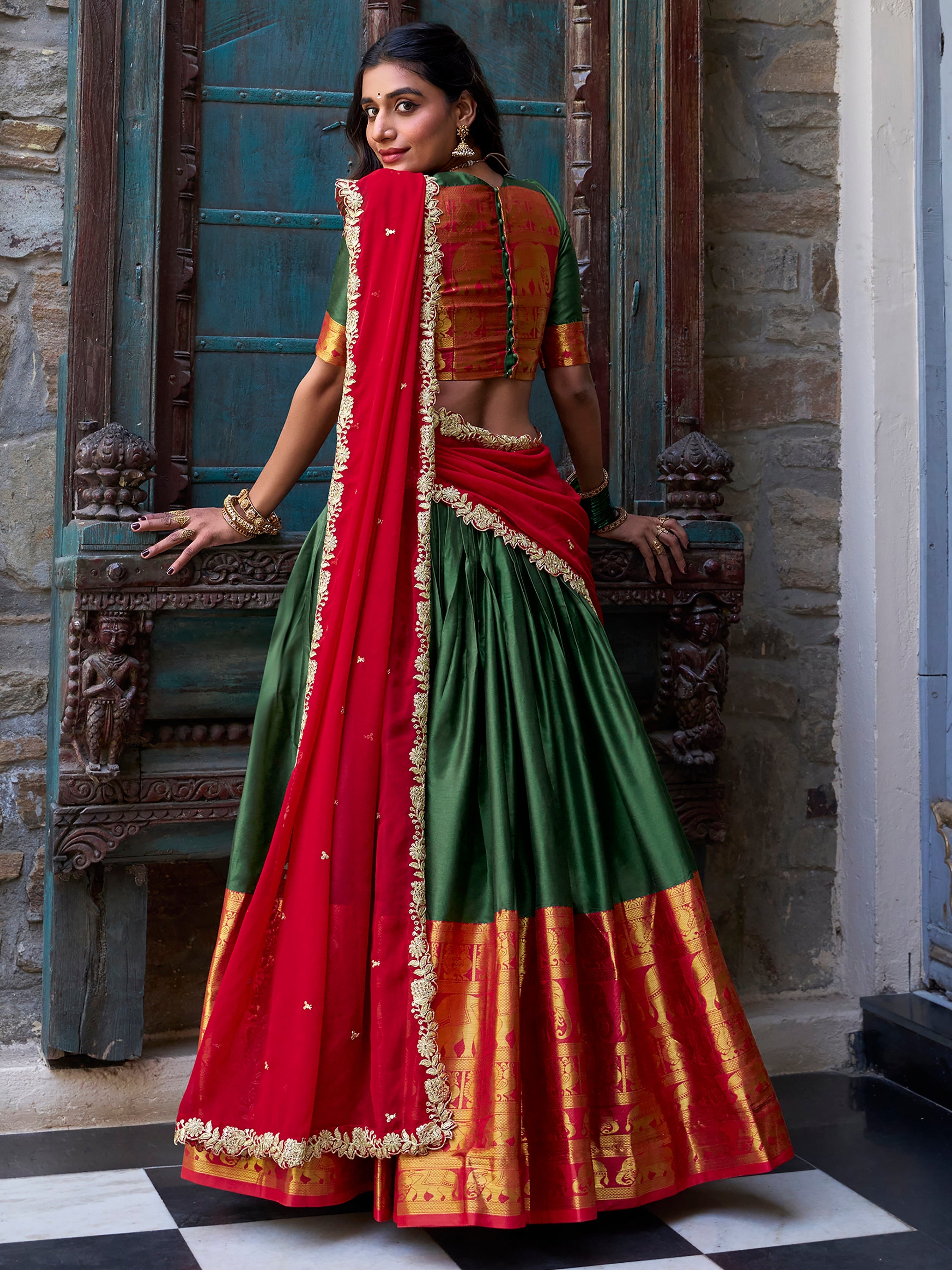 Green Narayan Pattu Silk Zari Weaving Lehenga Choli with Dupatta