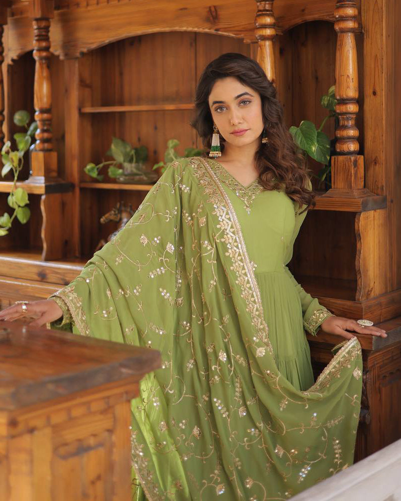 Kamakhya green georgette anarkali gown set