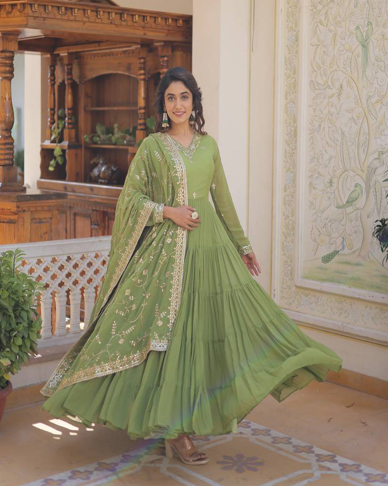 Kamakhya green georgette anarkali gown set