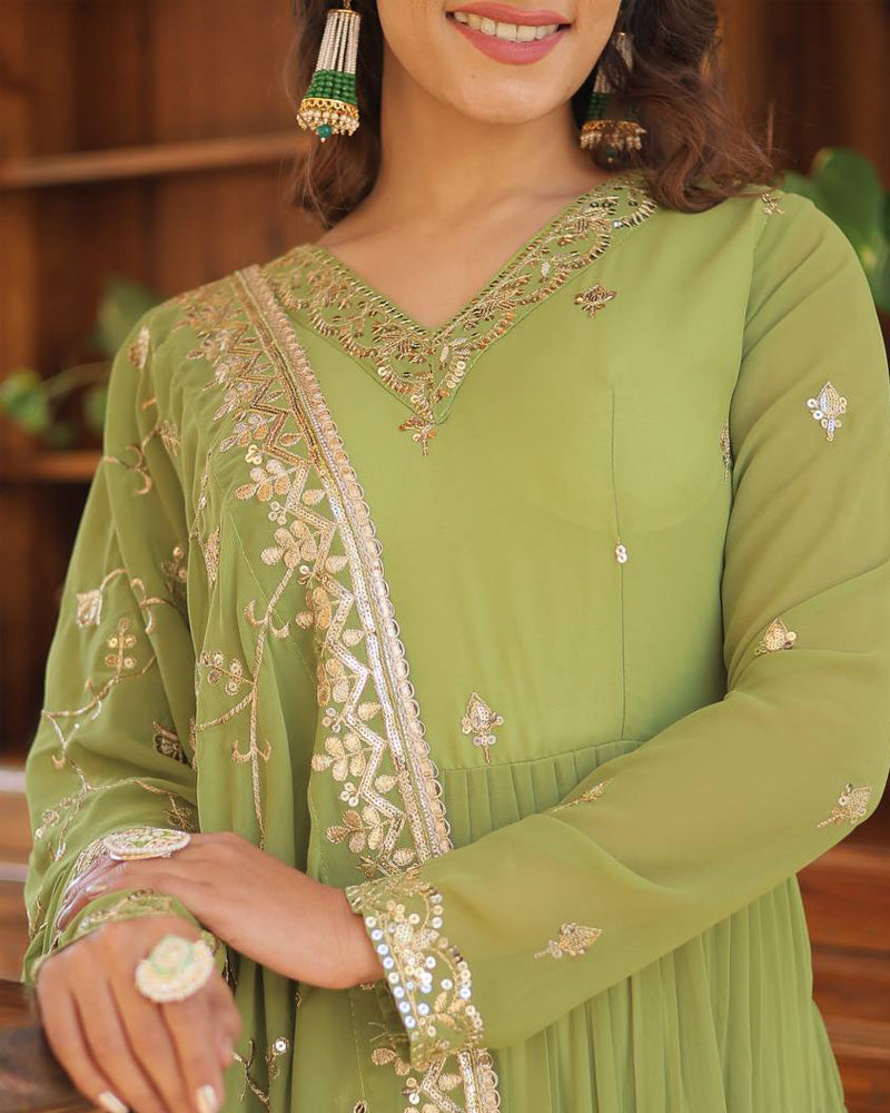 Kamakhya green georgette anarkali gown set