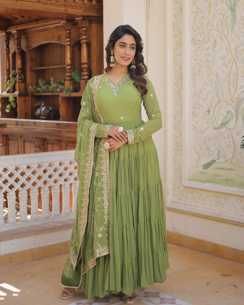 Kamakhya green georgette anarkali gown set