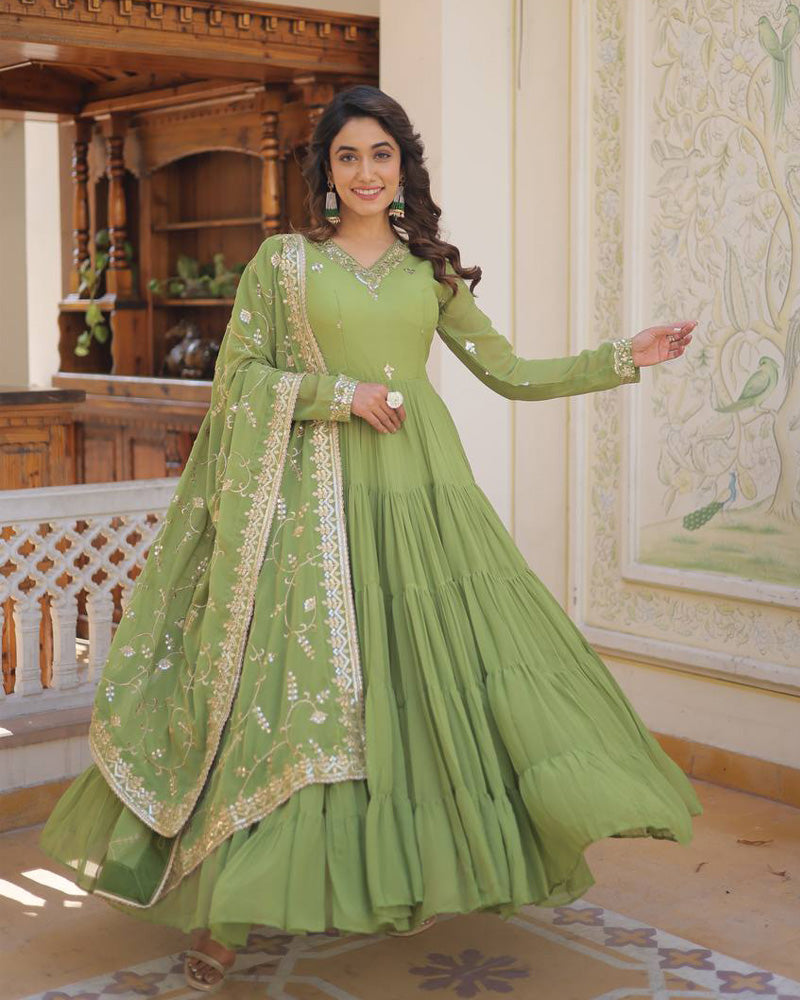 Kamakhya green georgette anarkali gown set