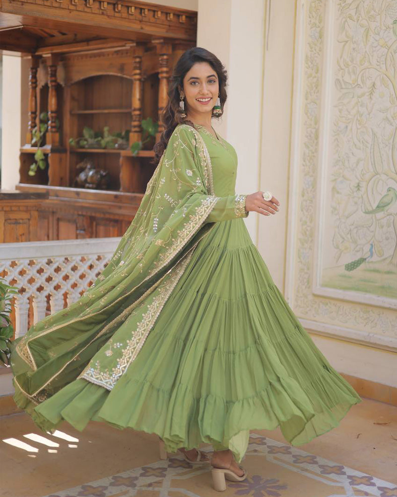 Kamakhya green georgette anarkali gown set