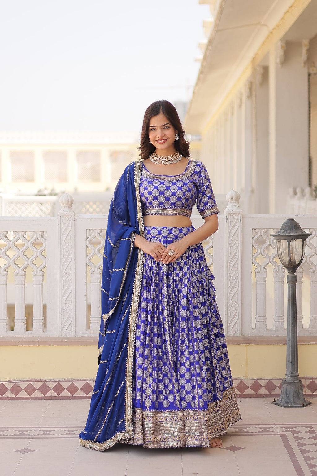 Harinya blue viscose jacquard embroidered lehenga set