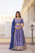 Harinya blue viscose jacquard embroidered lehenga set
