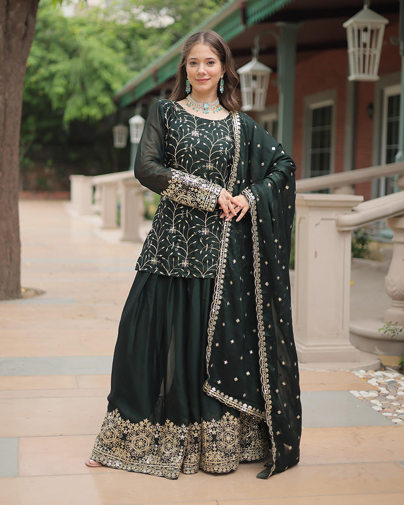 Hitanshi Green Rangoli Silk Embroidered Kurti Plazzo Set