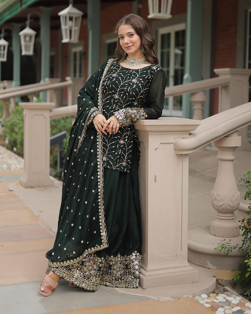 Hitanshi Green Rangoli Silk Embroidered Kurti Plazzo Set
