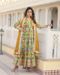 Hues of Elegance: Handcrafted Floral Alia Cut Gown with Dupatta