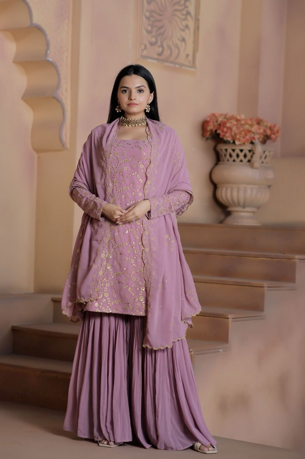 Eshwari Georgette Kurti Sharara Suit Set