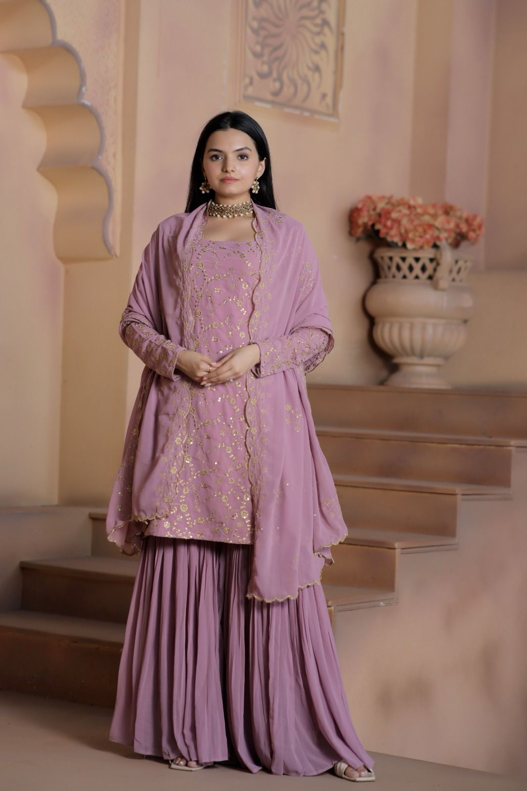 Eshwari Georgette Kurti Sharara Suit Set