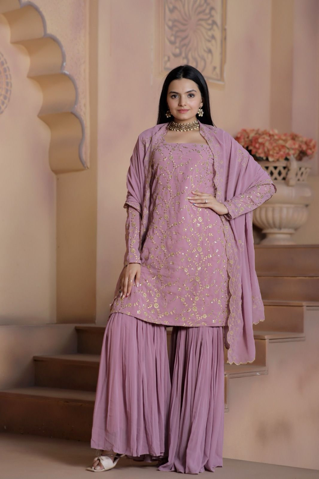 Eshwari Georgette Kurti Sharara Suit Set