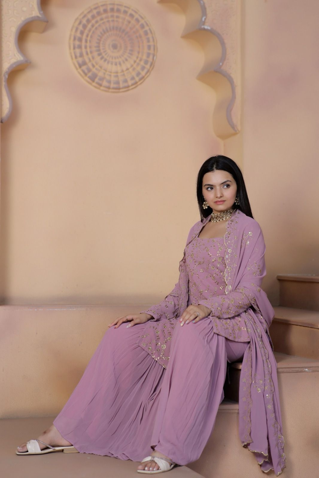 Eshwari Georgette Kurti Sharara Suit Set