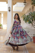 Matrika Purple Georgette Embroidered Anarkali Gown Set