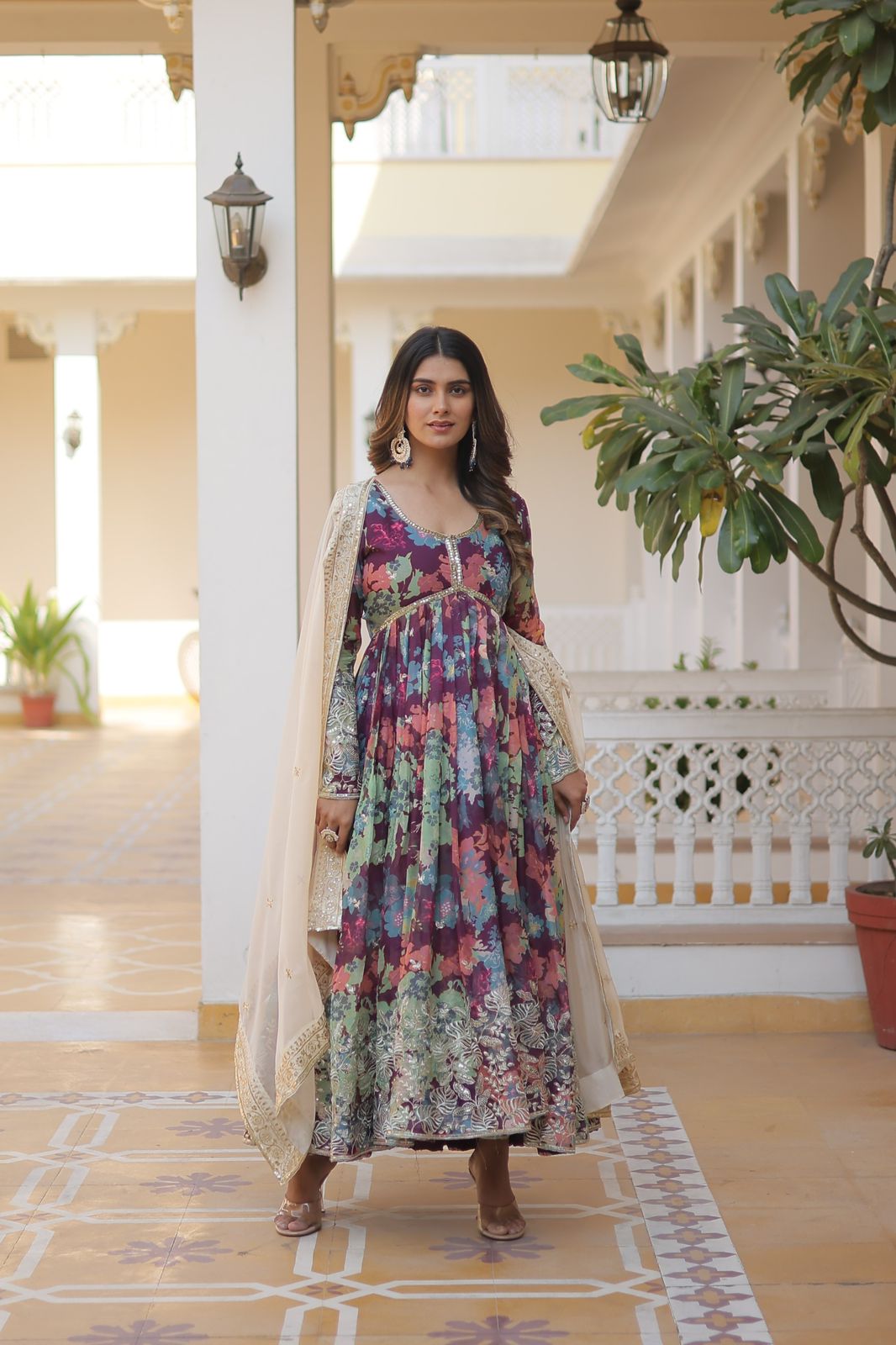 Matrika Purple Georgette Embroidered Anarkali Gown Set