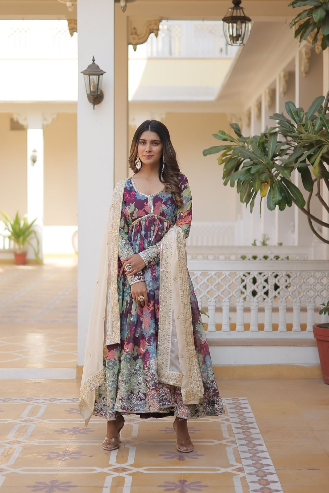 Matrika Purple Georgette Embroidered Anarkali Gown Set