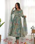 Vishnupriya green soft organza silk printed suit set