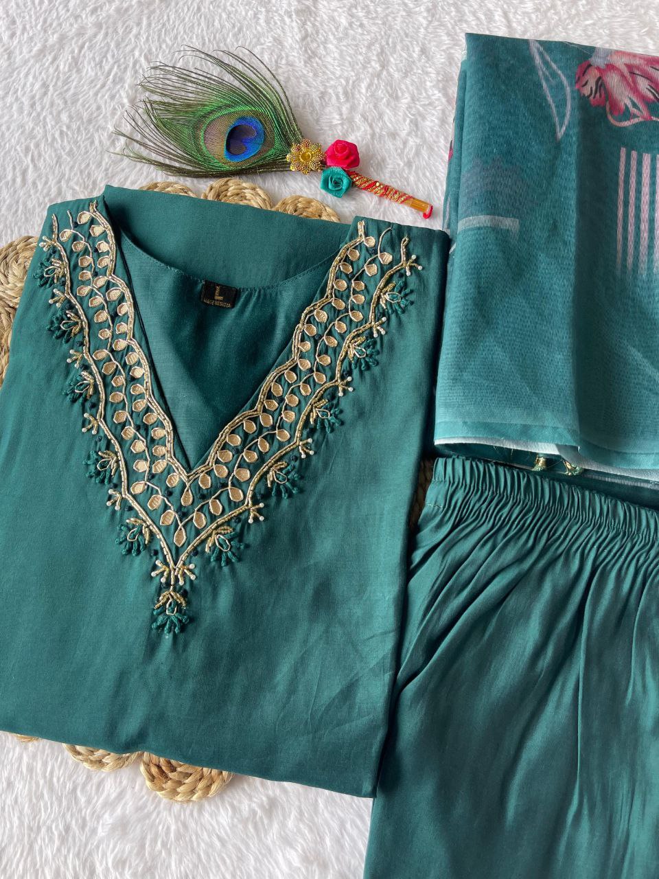 Arshi Rama Roman Silk Embroidered Kurti Set with Dupatta