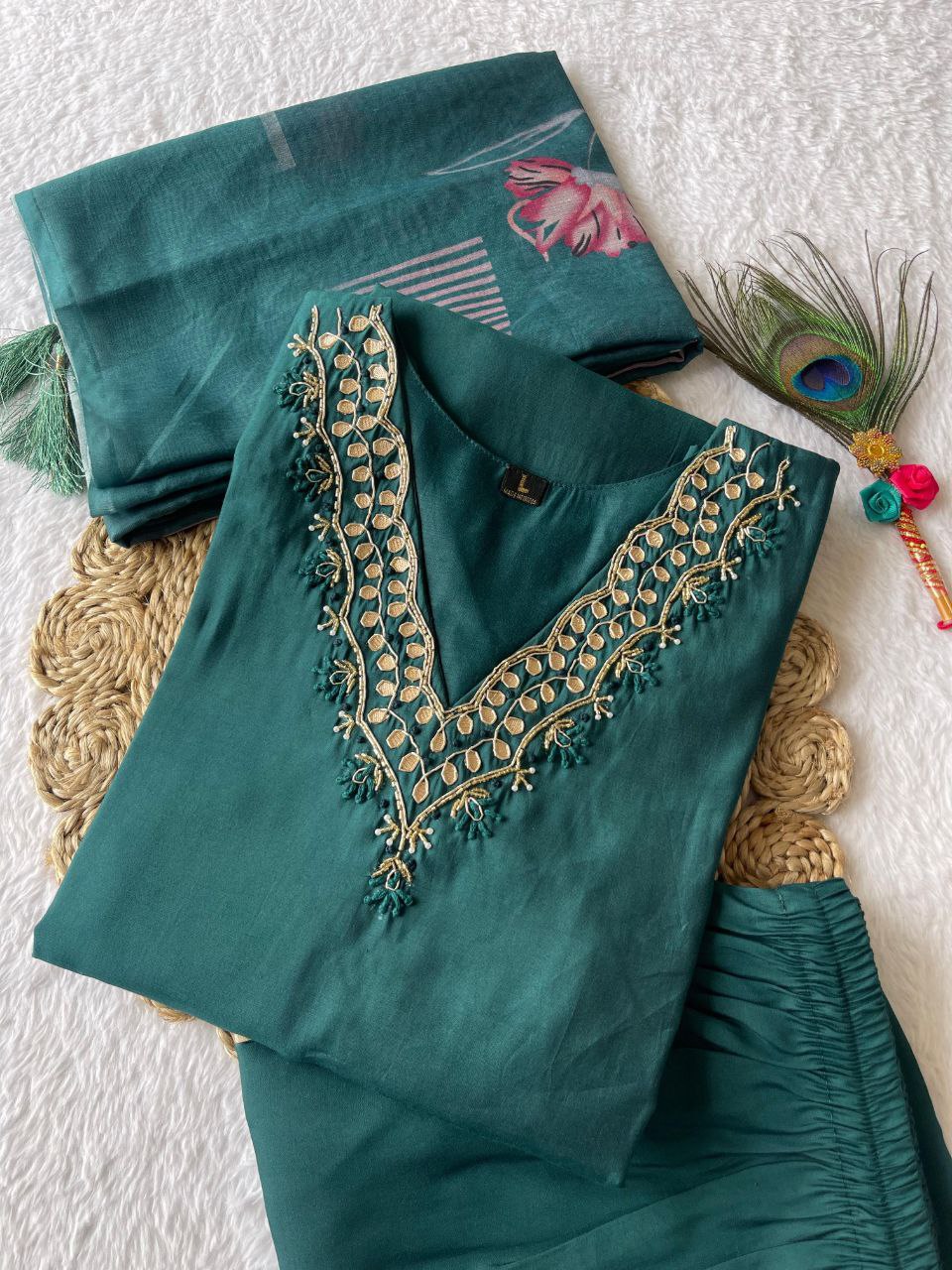 Arshi Rama Roman Silk Embroidered Kurti Set with Dupatta