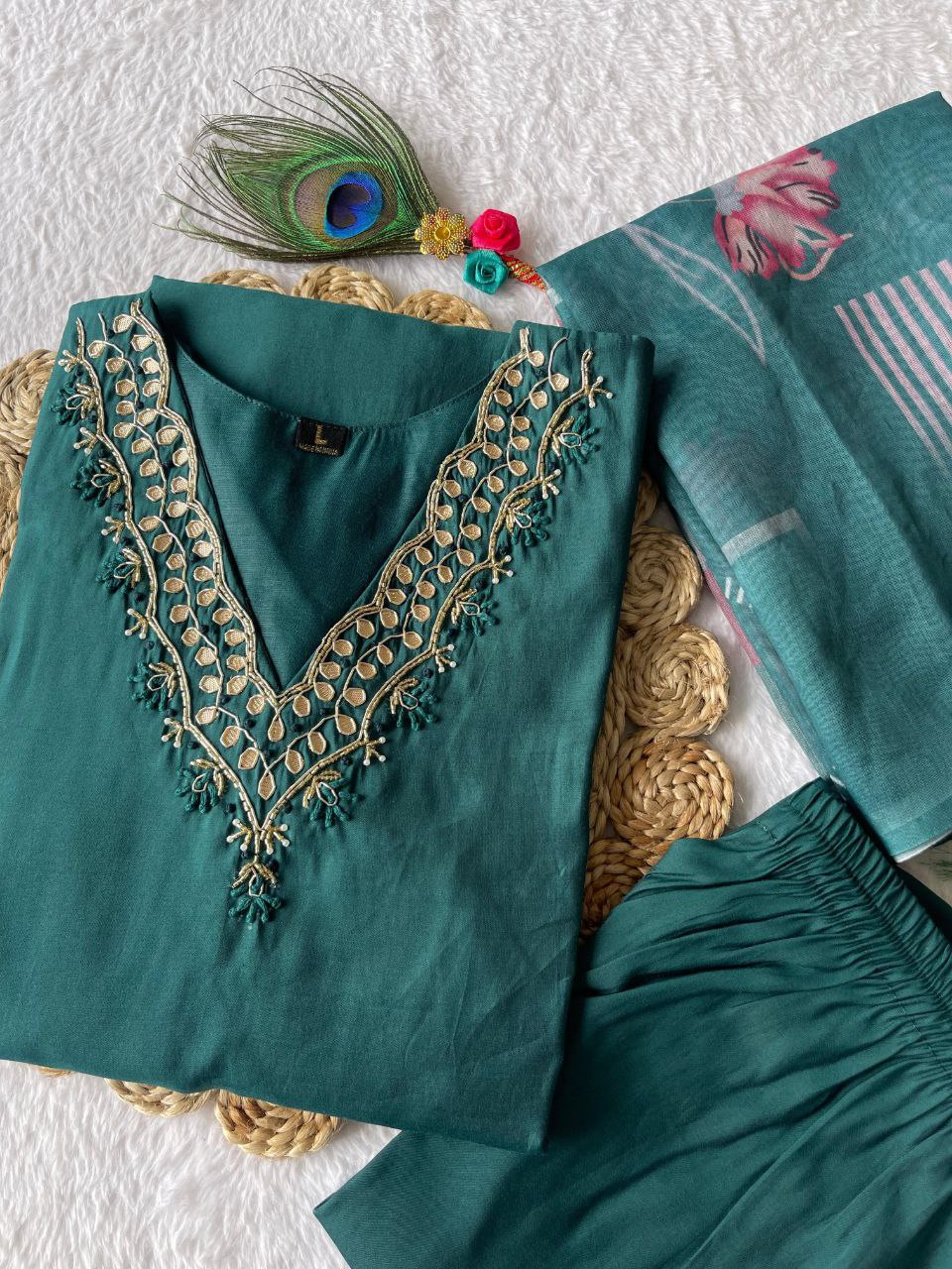 Arshi Rama Roman Silk Embroidered Kurti Set with Dupatta