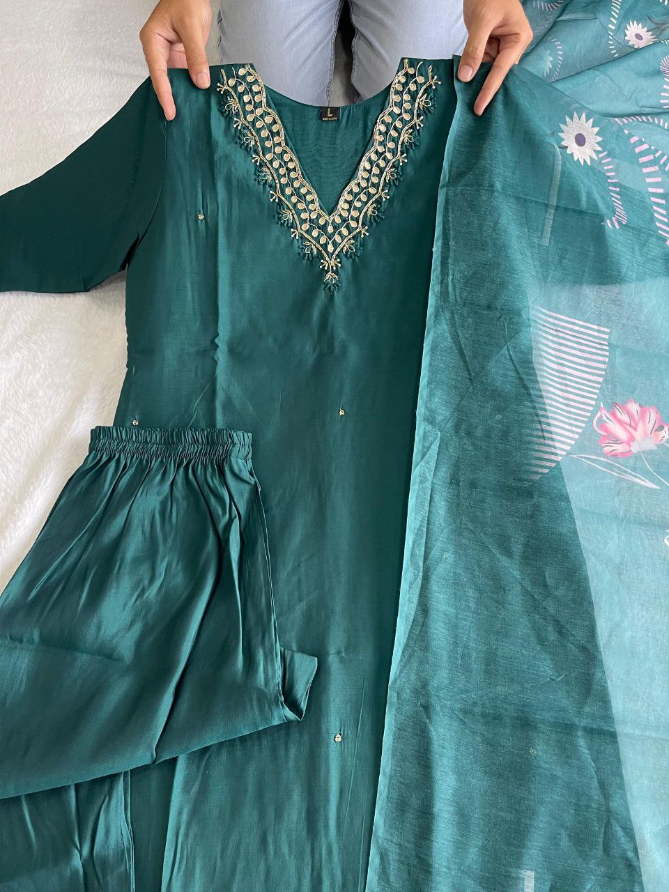 Arshi Rama Roman Silk Embroidered Kurti Set with Dupatta