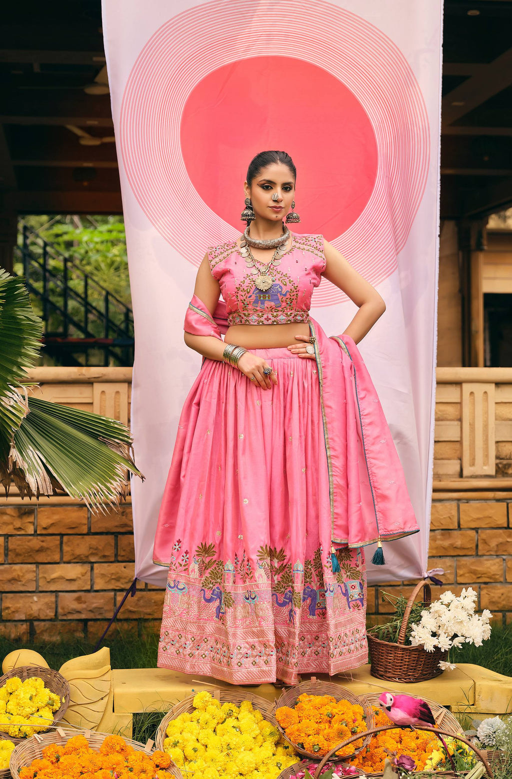 Pink Color Shimmer Embroidered Lehenga Choli Set with Dupatta