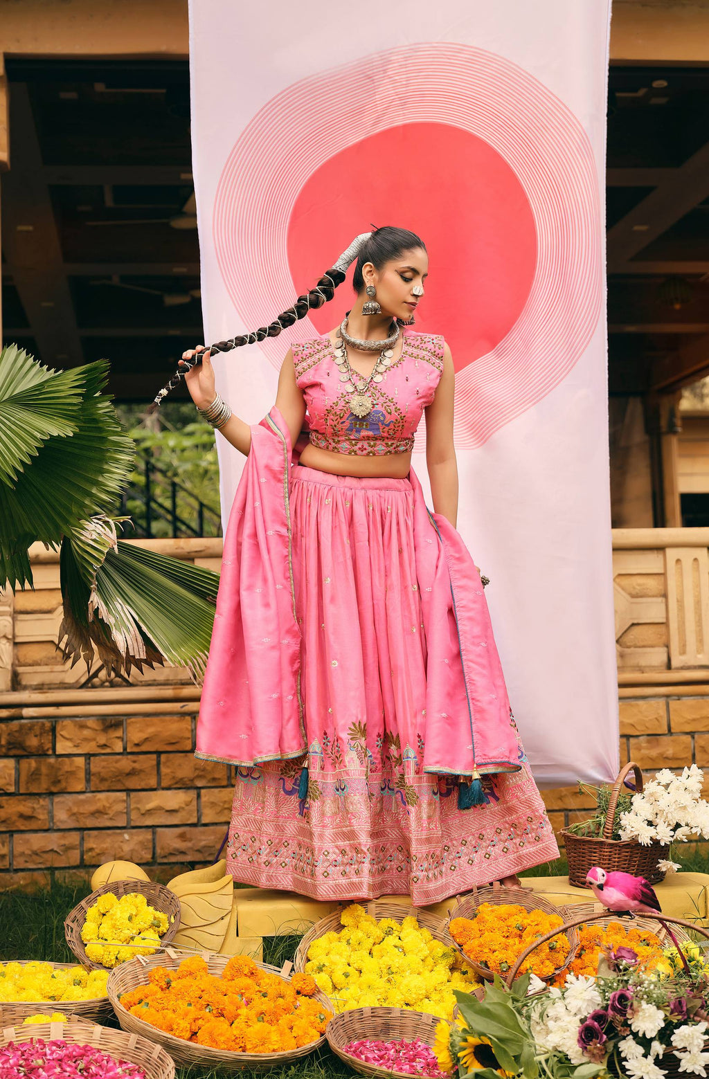 Pink Color Shimmer Embroidered Lehenga Choli Set with Dupatta