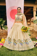 Off-White Color Shimmer Embroidered Lehenga Choli Set with Dupatta