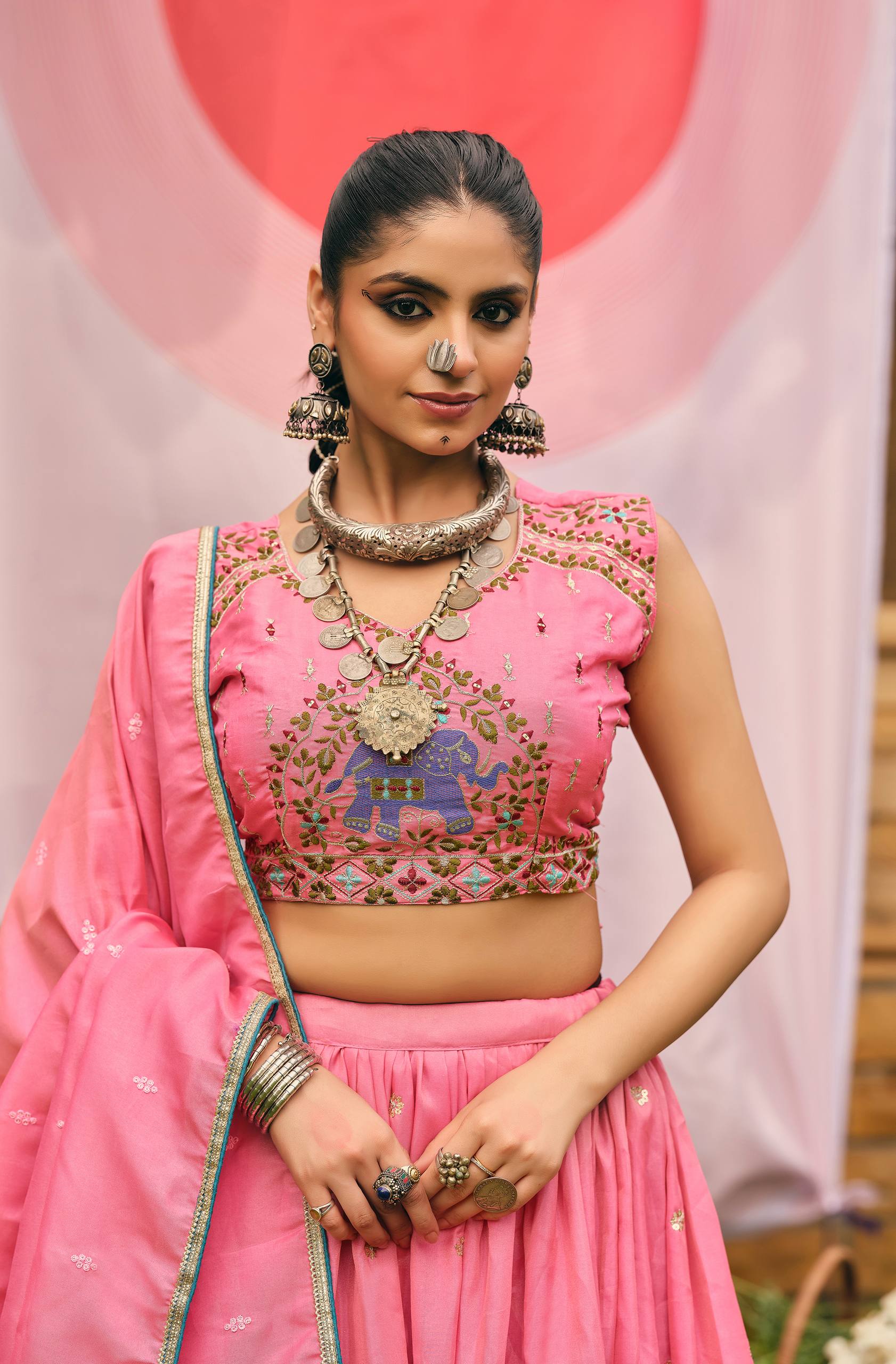 Pink Color Shimmer Embroidered Lehenga Choli Set with Dupatta