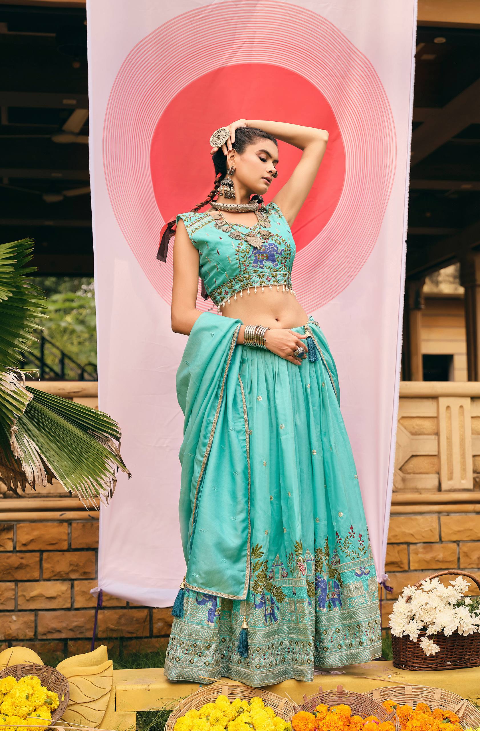 Sea Green Color Shimmer Embroidered Lehenga Choli Set with Dupatta