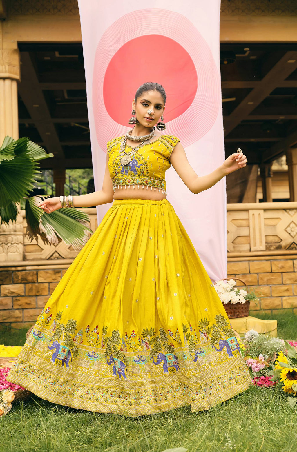 Yellow Color Shimmer Embroidered Lehenga Choli Set with Dupatta