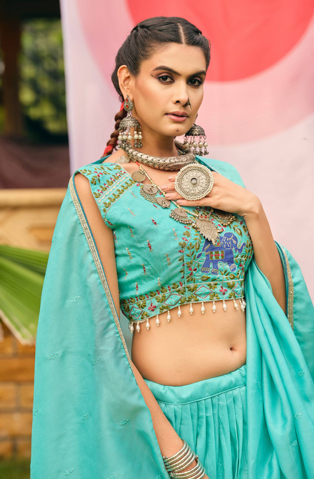 Sea Green Color Shimmer Embroidered Lehenga Choli Set with Dupatta