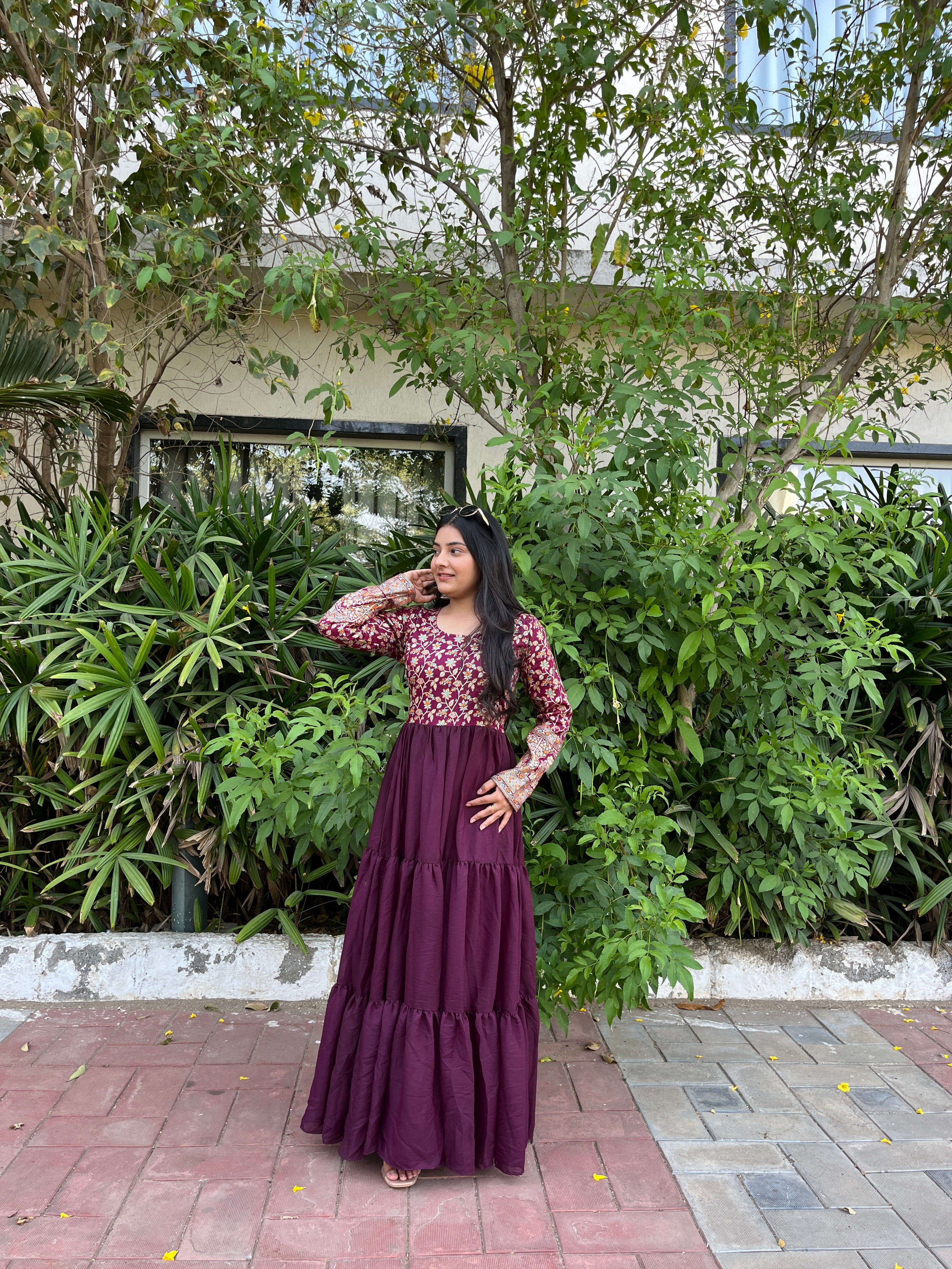 Gitanjali purple faux blooming sequins embroidered gown with dupatta