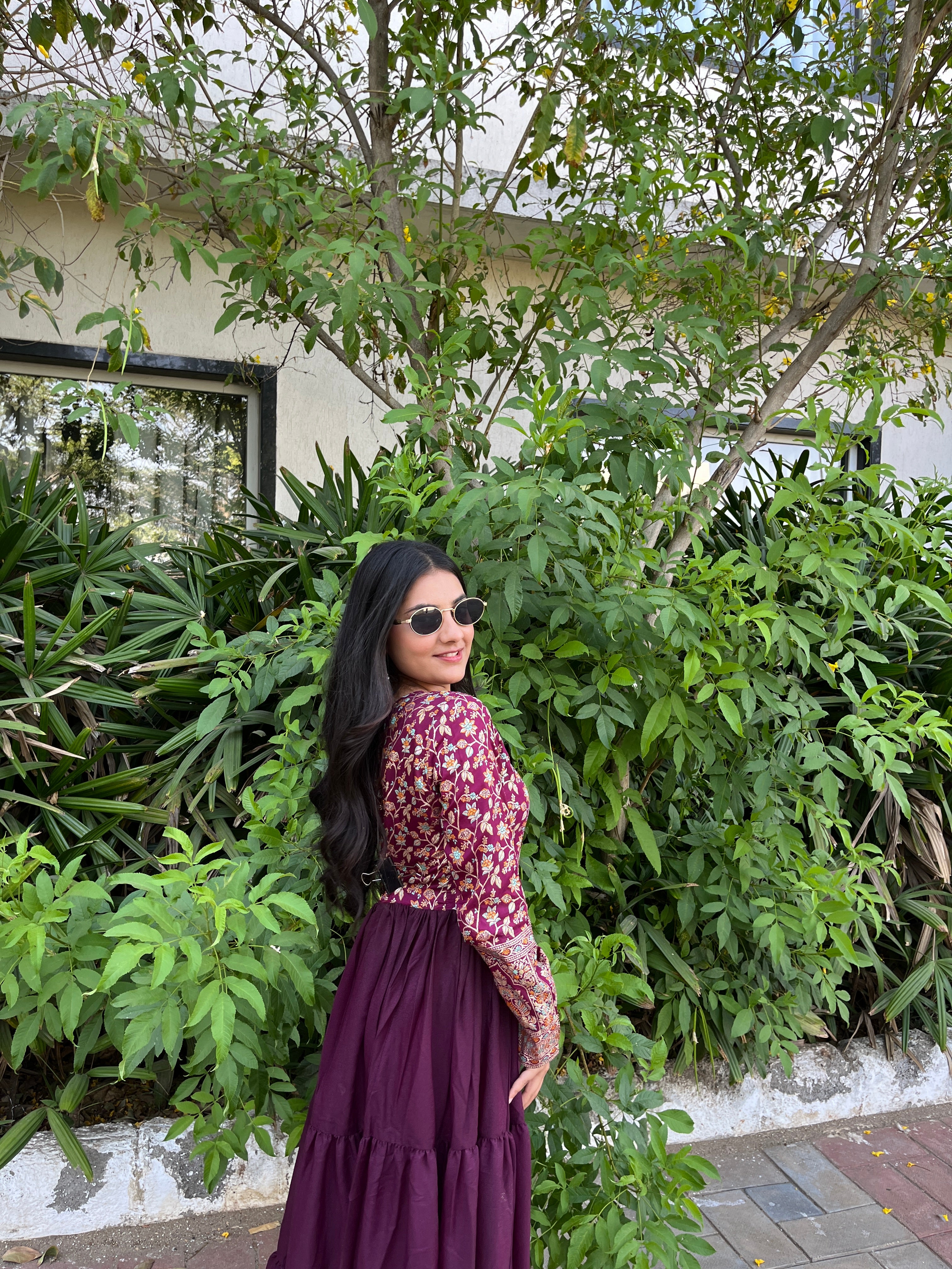 Gitanjali purple faux blooming sequins embroidered gown with dupatta