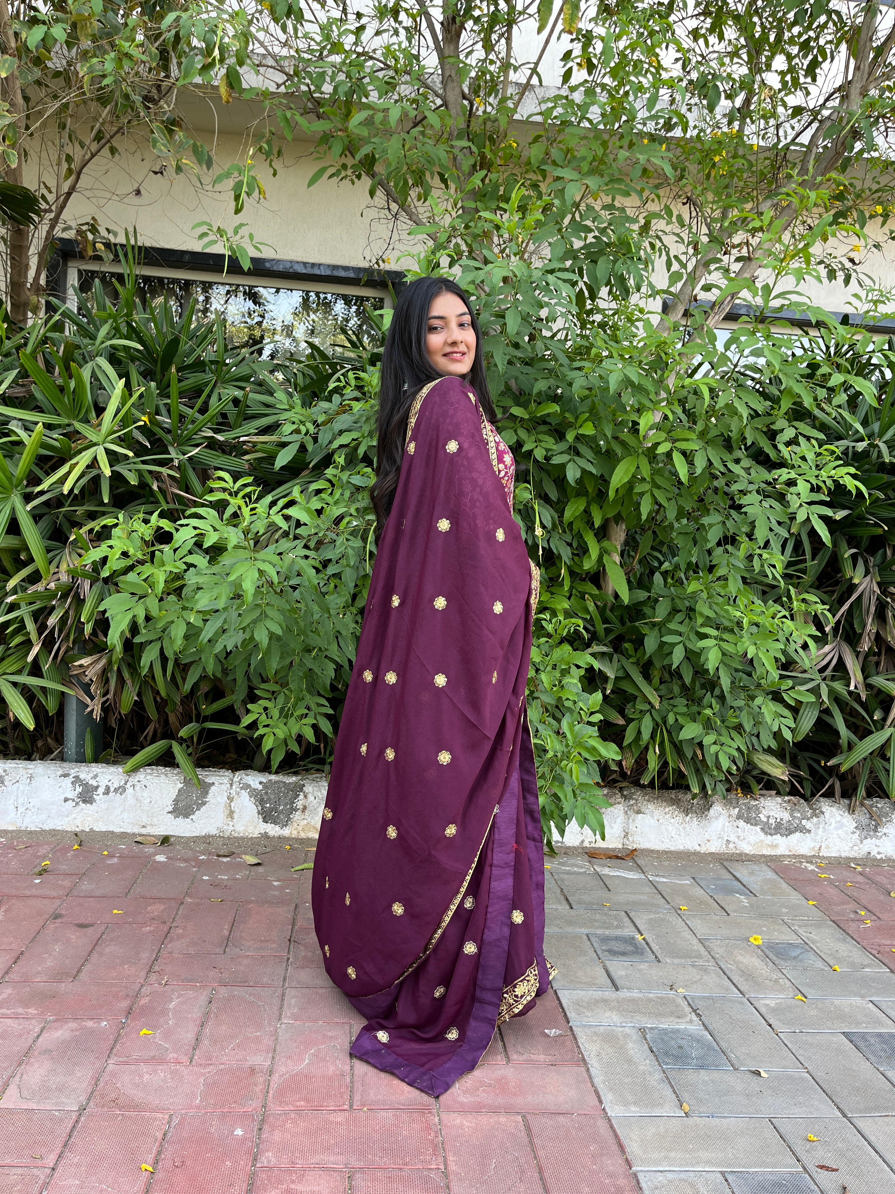 Gitanjali purple faux blooming sequins embroidered gown with dupatta