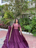 Gitanjali purple faux blooming sequins embroidered gown with dupatta