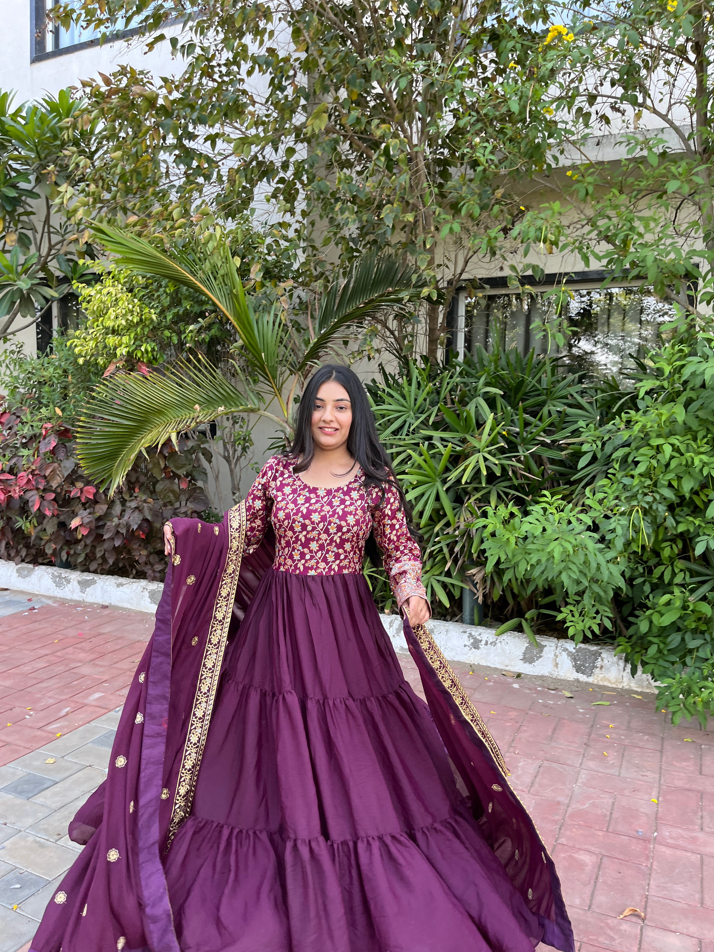 Gitanjali purple faux blooming sequins embroidered gown with dupatta