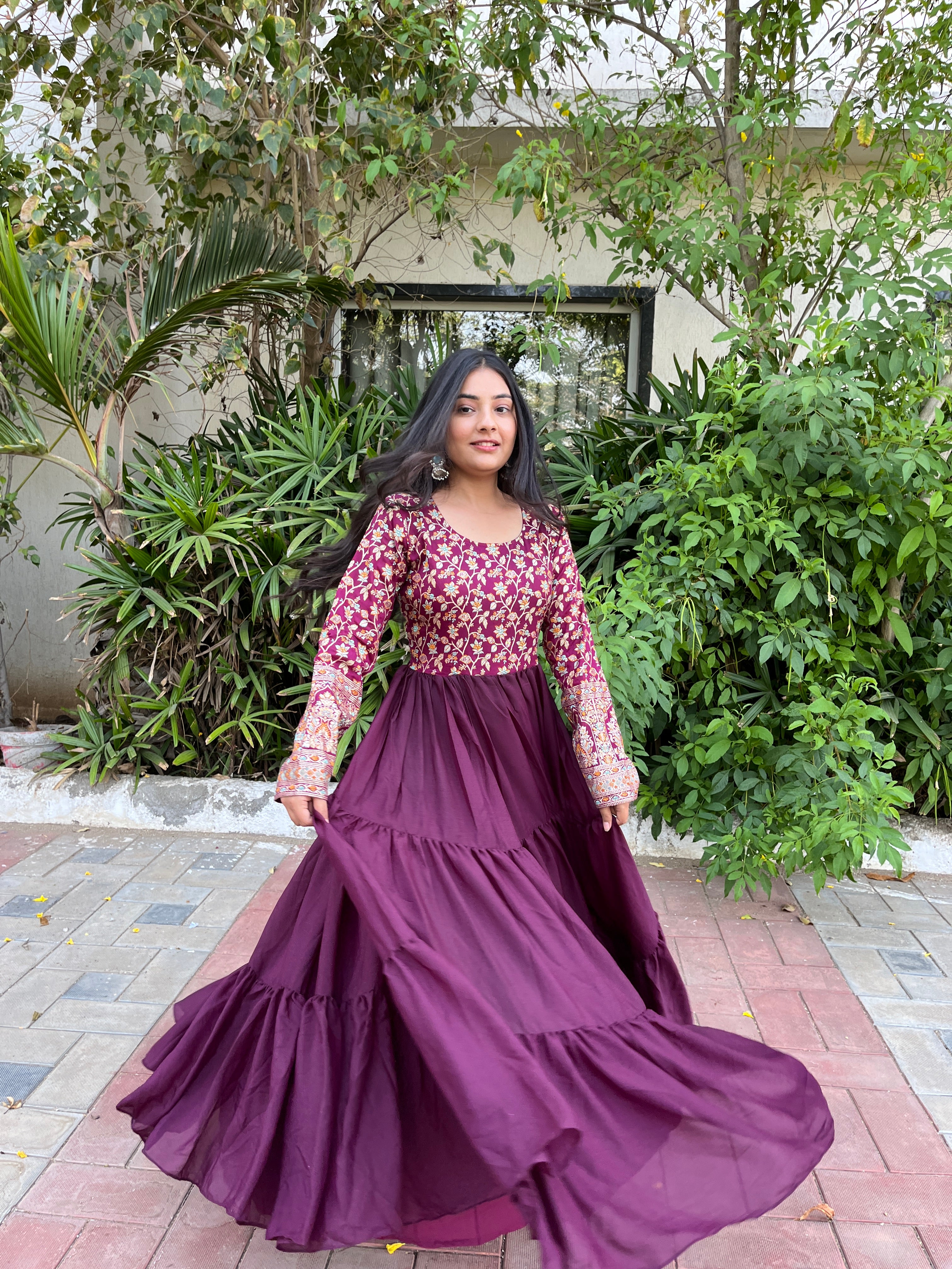 Gitanjali purple faux blooming sequins embroidered gown with dupatta